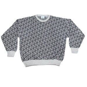 Vintage Linea Uomo Italian Knit Sweater Diamond Pattern Gray & Black Medium 50 M